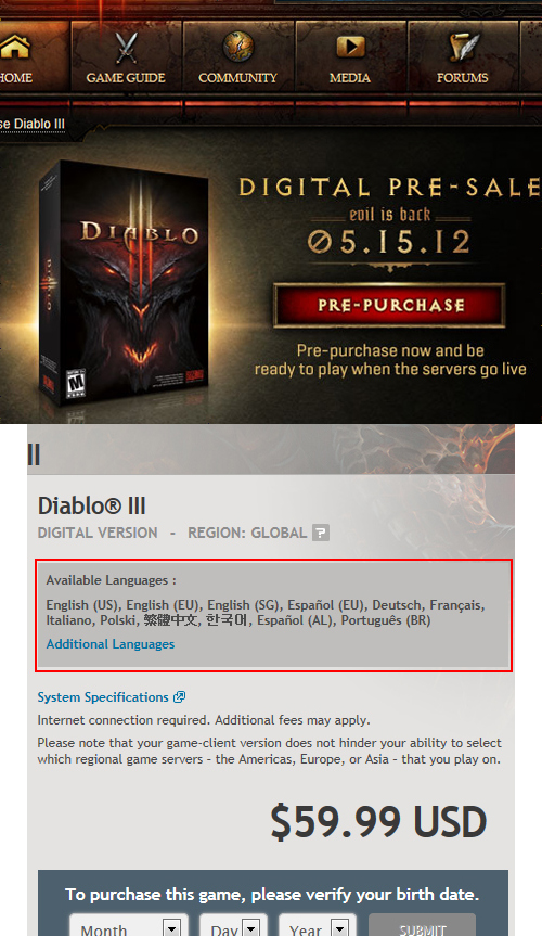 Diablo3　日本語に未対応