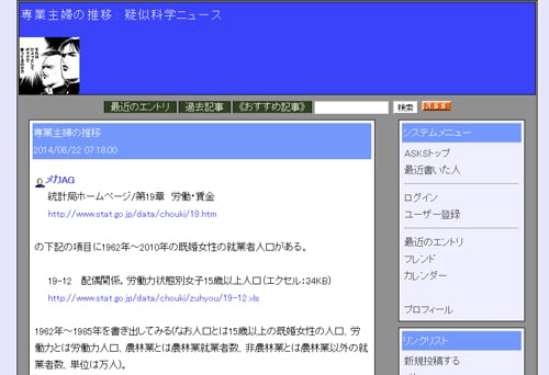 専業主婦の推移（疑似科学ニュース）