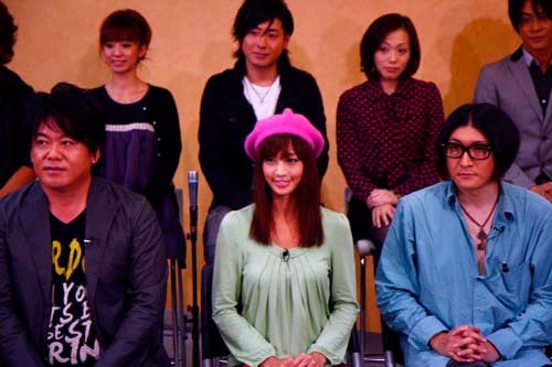 主演のホリエモン、安田美沙子さん、演出・脚本・音楽の湯澤幸一郎さん 主演のホリエモン、安田美沙子さん、演出・脚本・音楽の湯澤幸一郎さん