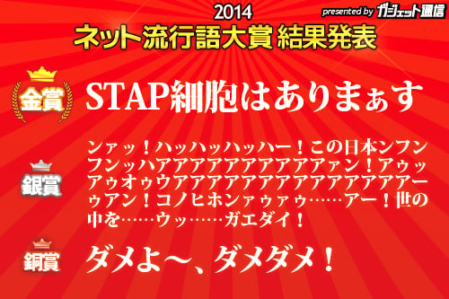 ネット流行語大賞14 発表 金賞は Stap細胞はありまぁす 銀賞には この日本ンフンフンッハアアアアアアアアアアァン ウッ ガエダイ ガジェット通信 Getnews