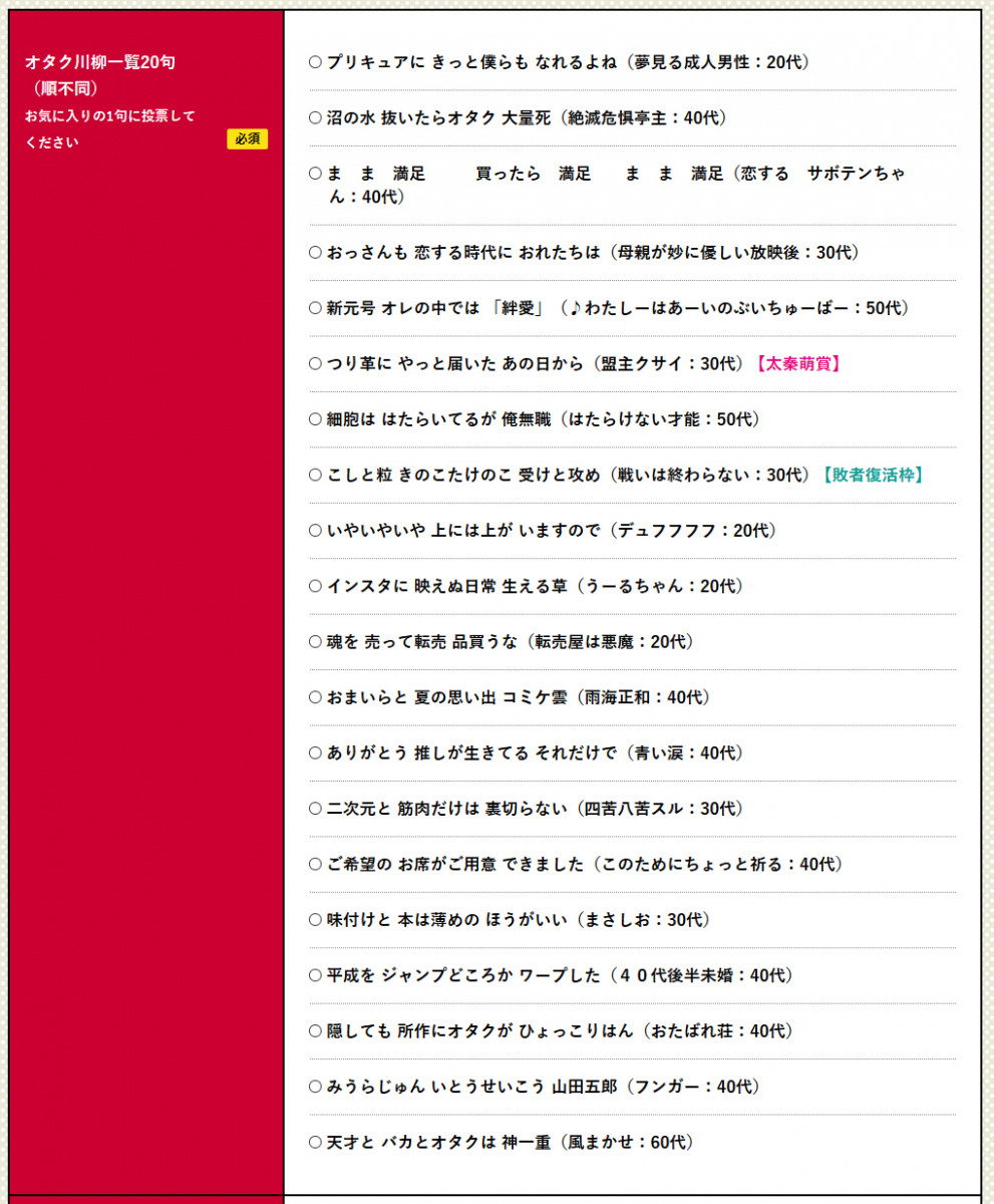 細胞は はたらいてるが 俺無職 沼の水 抜いたらオタク 大量死 などなど オタク川柳大賞の一般投票が開始 ガジェット通信 Getnews