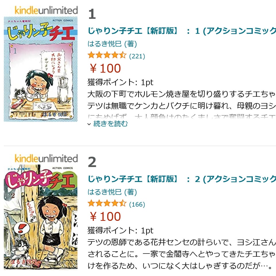 名作漫画「じゃりン子チエ」が『Amazon』の電子書籍Kindleで全巻1冊100 