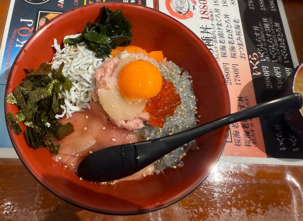 【熱海グルメ】生しらすが抜群にウマい！　どろめ熱海駅前店でKJQの”QUEEN丼”を食べてみた