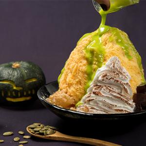 ハロウィン限定 アイスモンスターの新作は抹茶シロップをとろりとかける パンプキンかき氷 ガジェット通信 Getnews